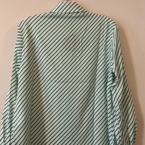 Aaron & Amber Striped Oversized Relaxed Fit Button Up Shirt in Kelly Green - Picture 12 of 12